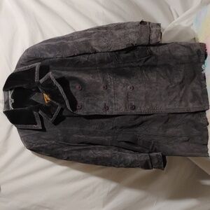 The Olde Hide House Vintage Grey Suede Leather/Fleece Lined Long Coat Sz.46 Tall